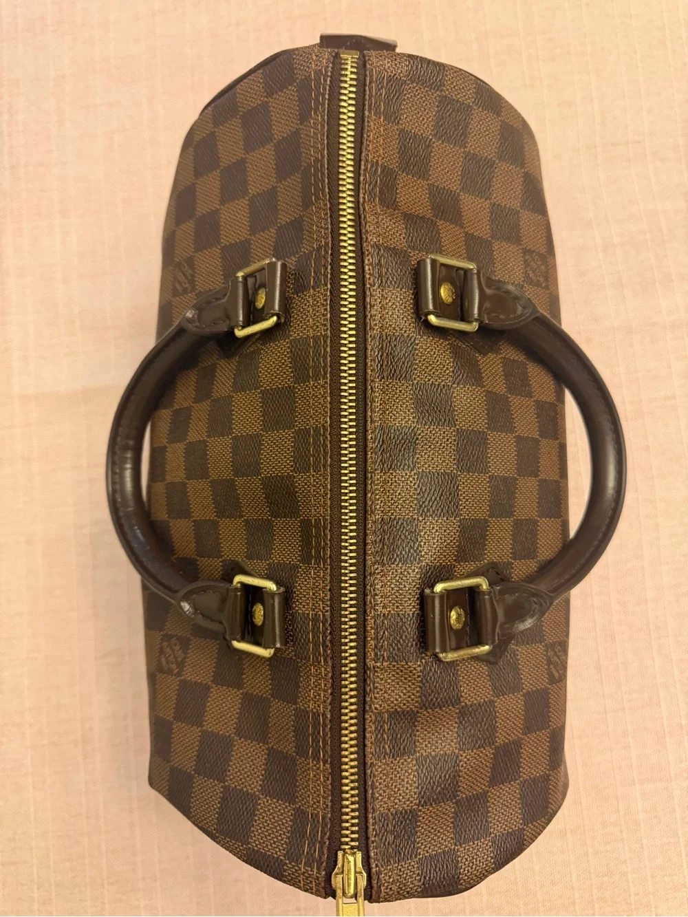 Men's Brown Checkered Top-Handle Bag